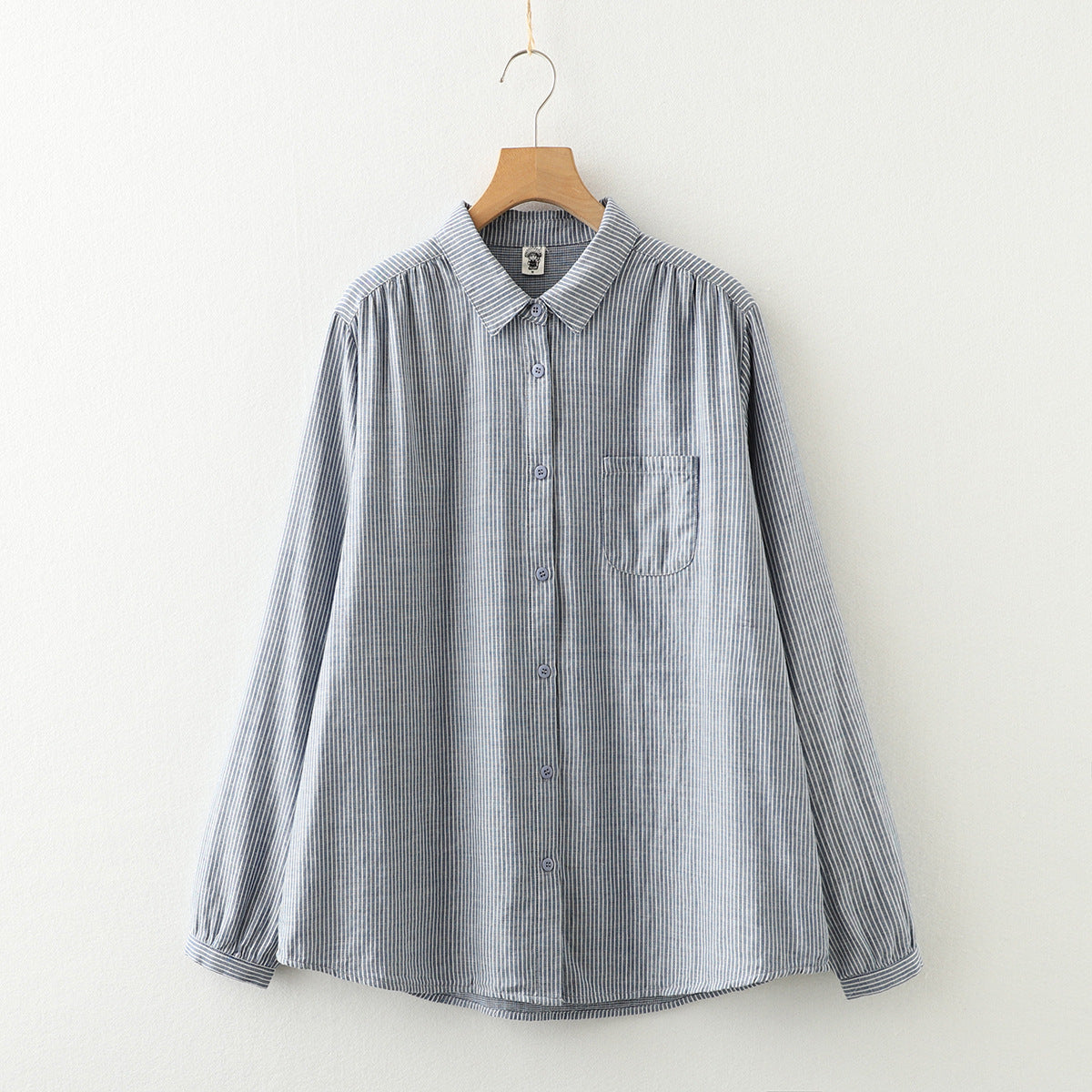 Women's Korean Style Pocket Striped Double-layer Shirt