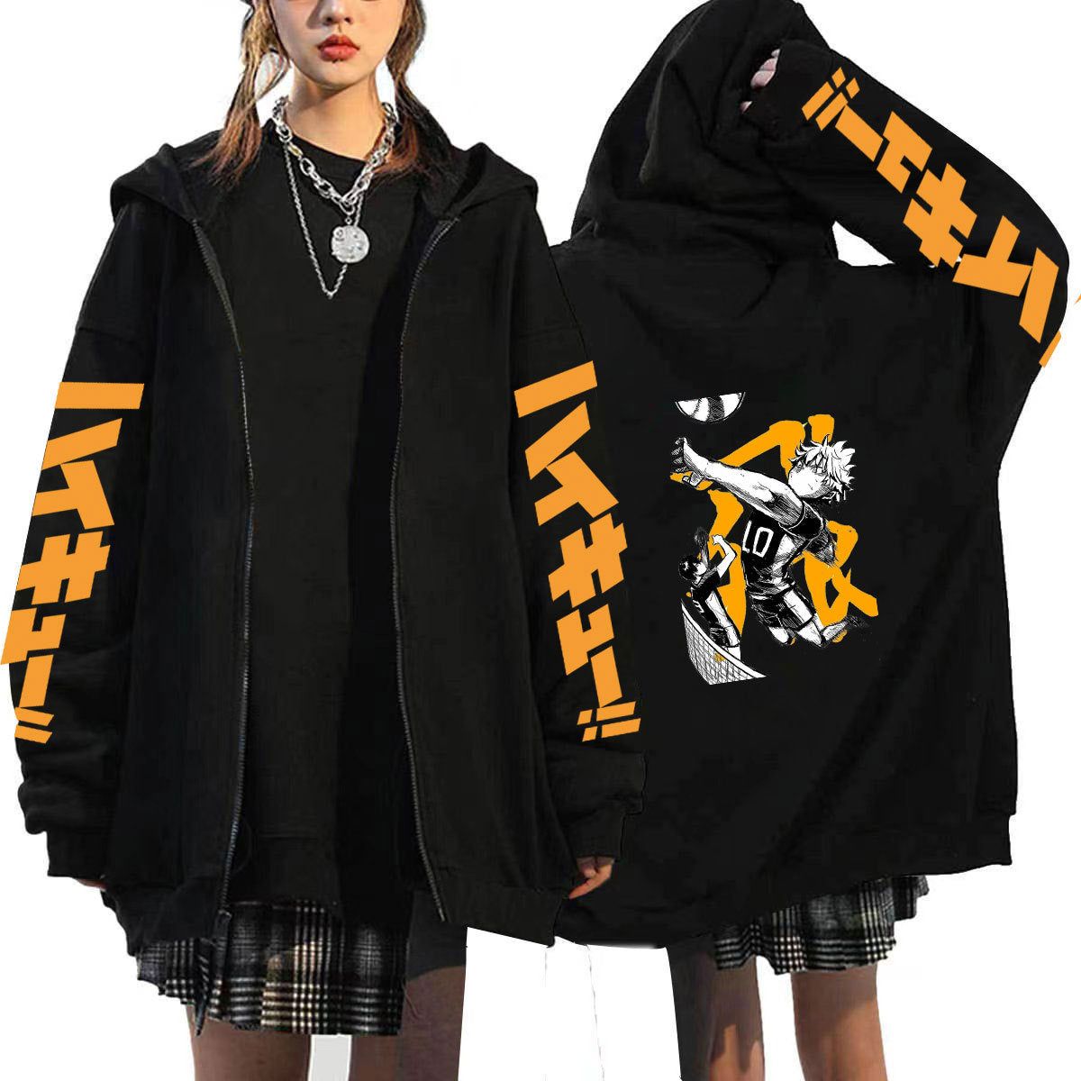 Unisex Anime Pattern Printed Loose Zipper Hoodie