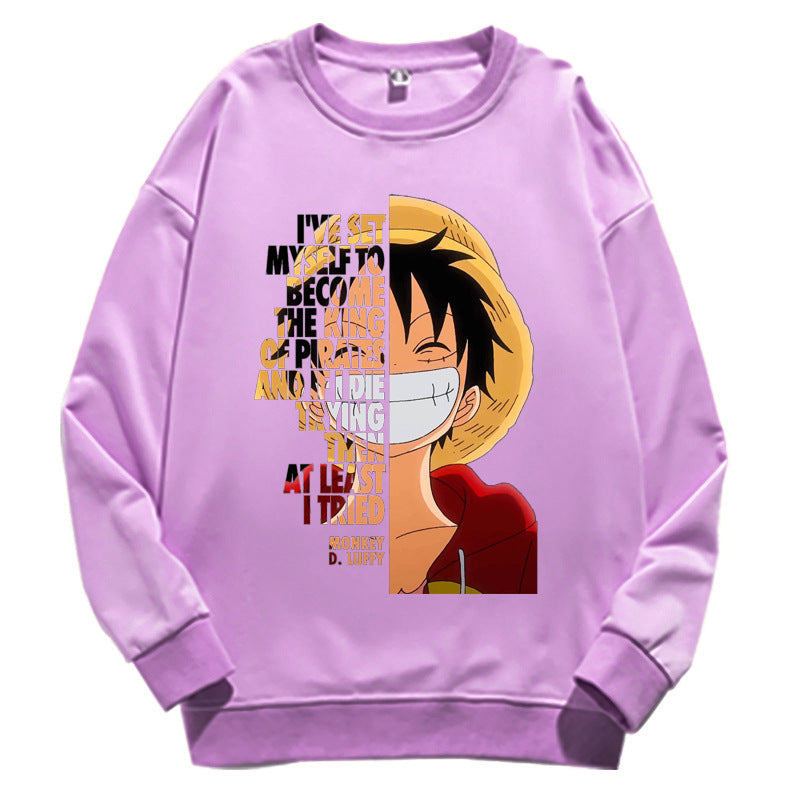 Unisex Luffy Printed Crew Neck Long-sleeved Sweatshirt