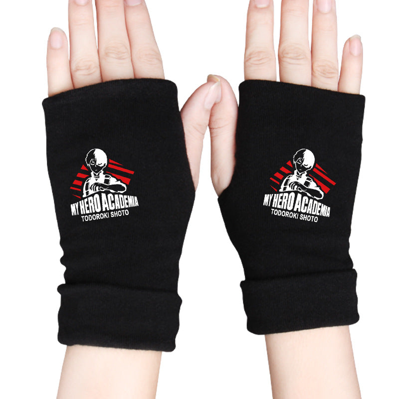 Trendy Anime Warm Half Finger Gloves