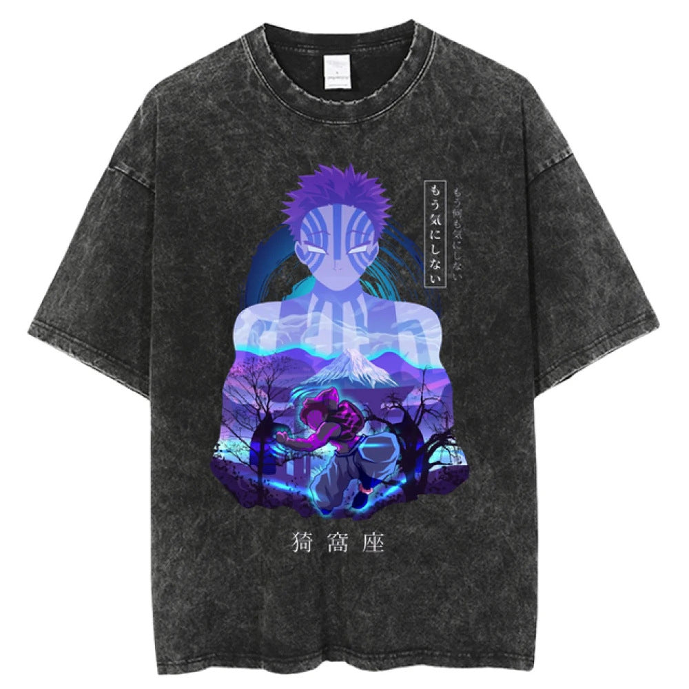 Retro Unisex Washed Anime Loose T-shirt