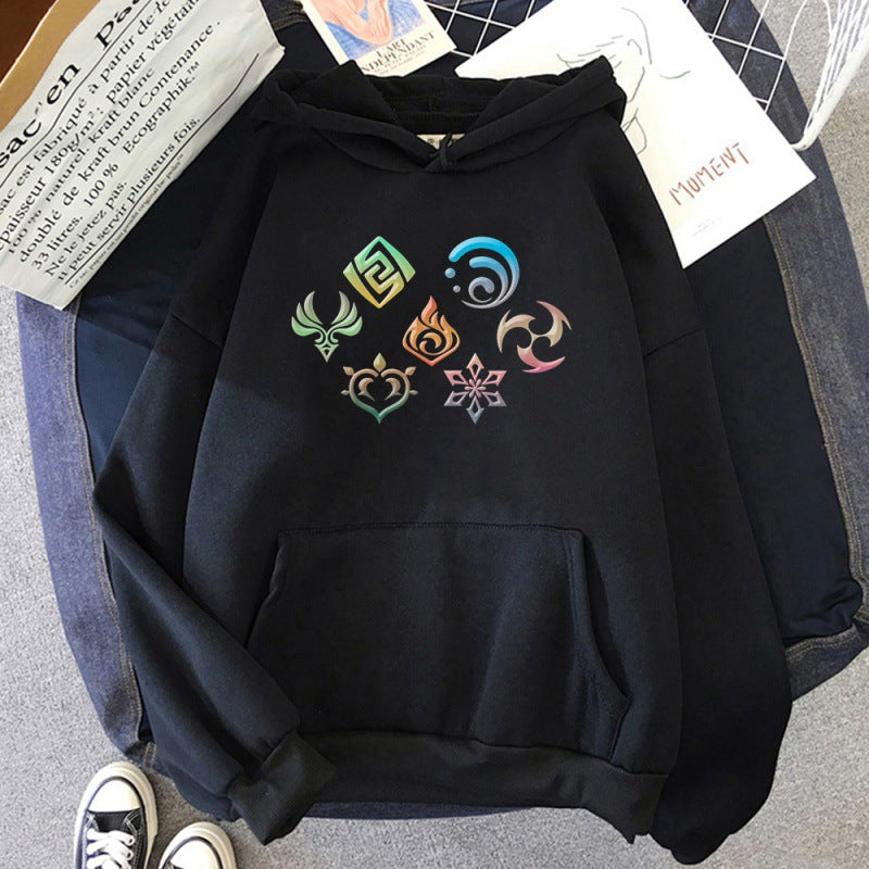 Unisex Game Elements Print Loose Hoodie