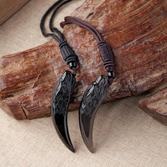 Obsidian Wolf Head Pendant Necklace