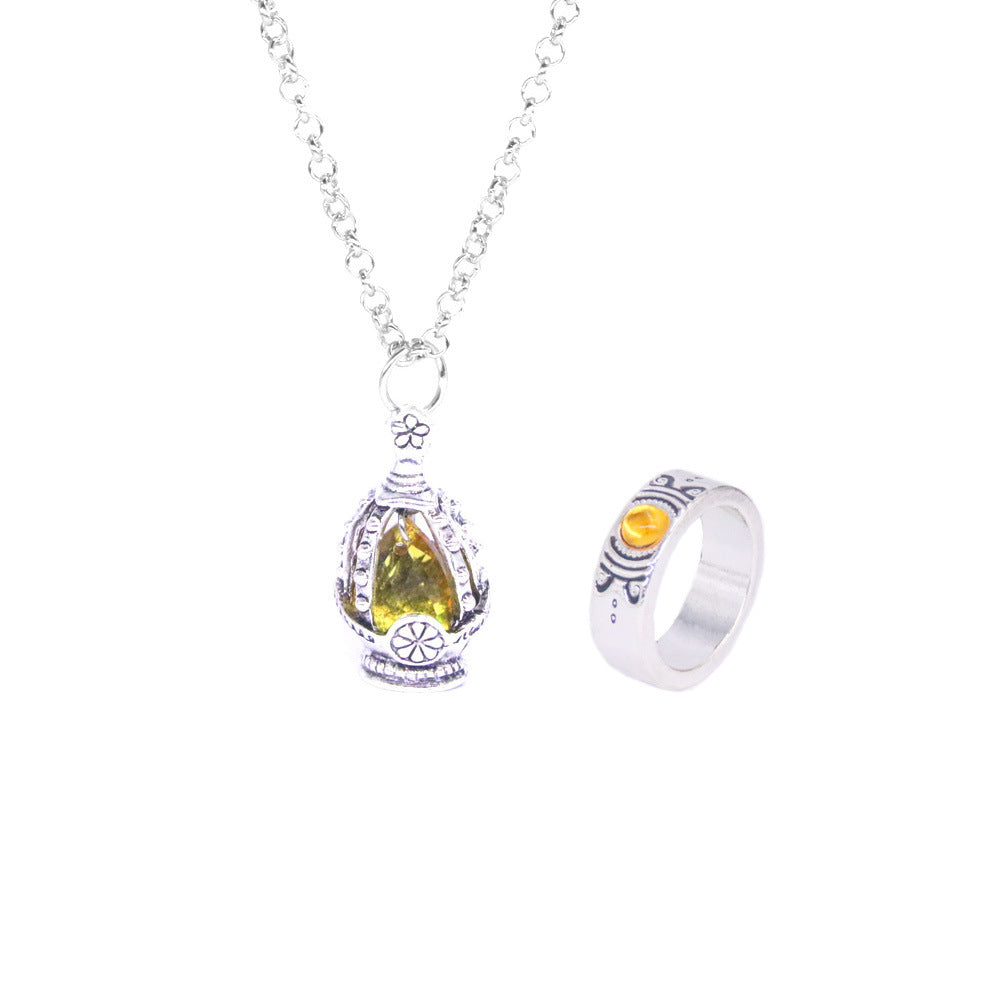 Anime Gem Pendant Necklace Ring Set