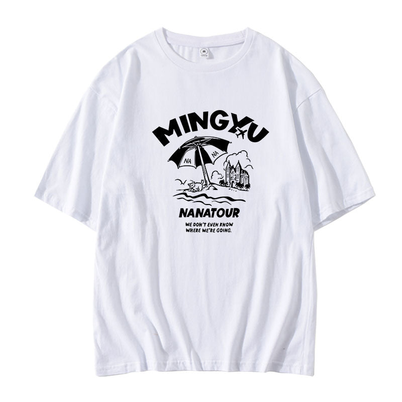 Unisex Kpop Round Neck Loose T-shirt