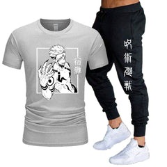 Men's Anime Printed T-shirt Sports Pants Set