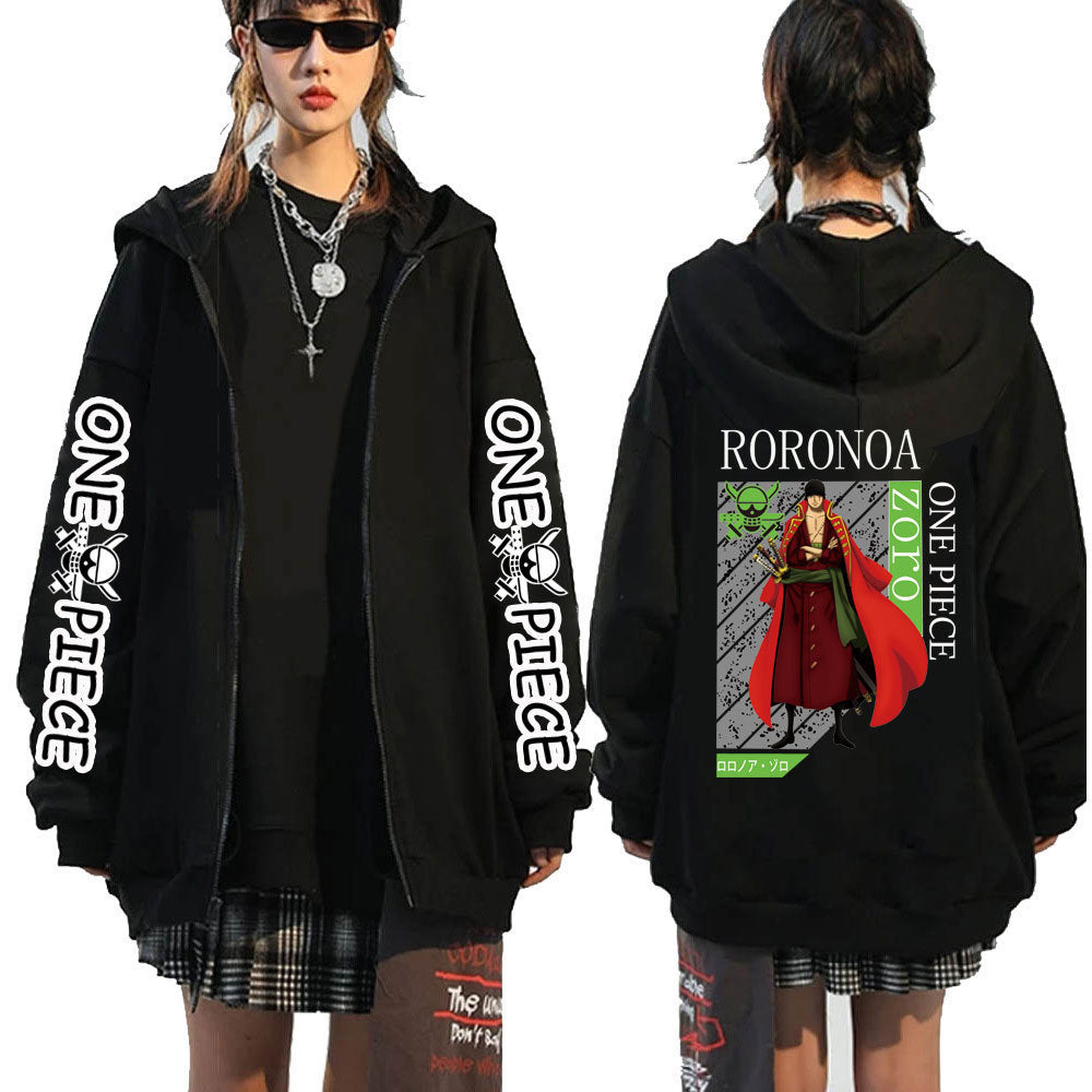 Unisex Trendy Anime Zoro Printed Zipper Hoodie