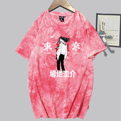 Unisex Casual Anime Tie-dye Loose Short-sleeved T-shirt