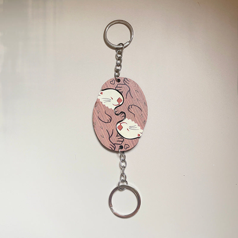 Creative Wooden Otter Couple Key Ring
