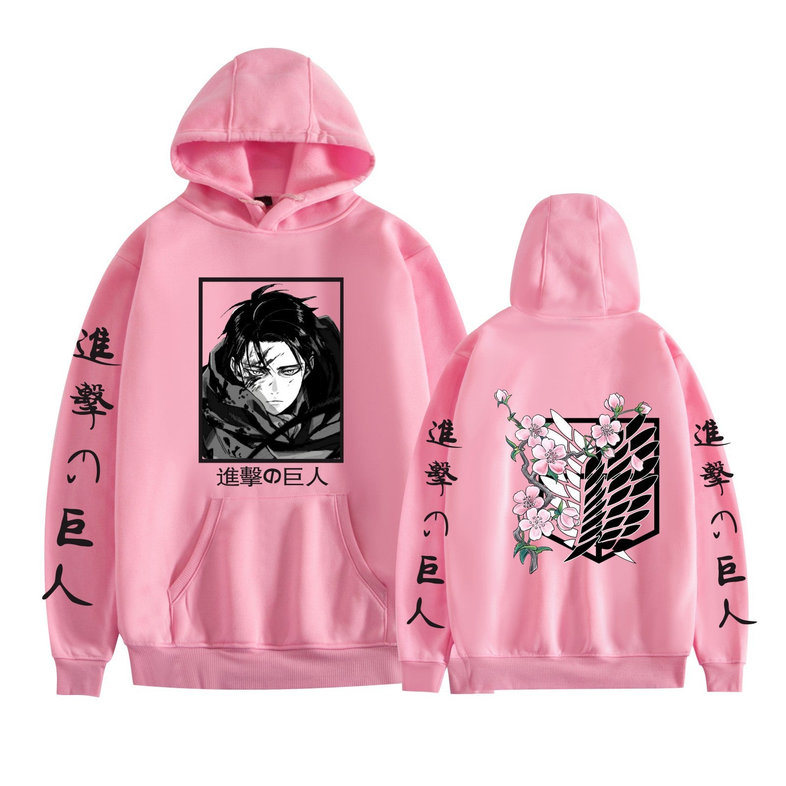 Casual Anime Pattern Print Pocket Drawstring Hoodie