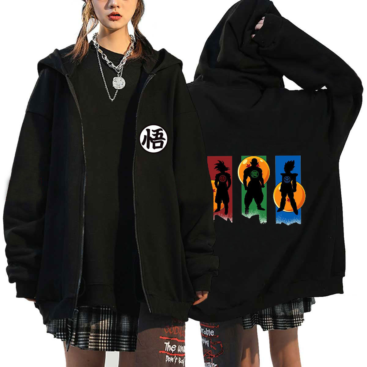 Unisex Anime Print Zipper Casual Hoodie