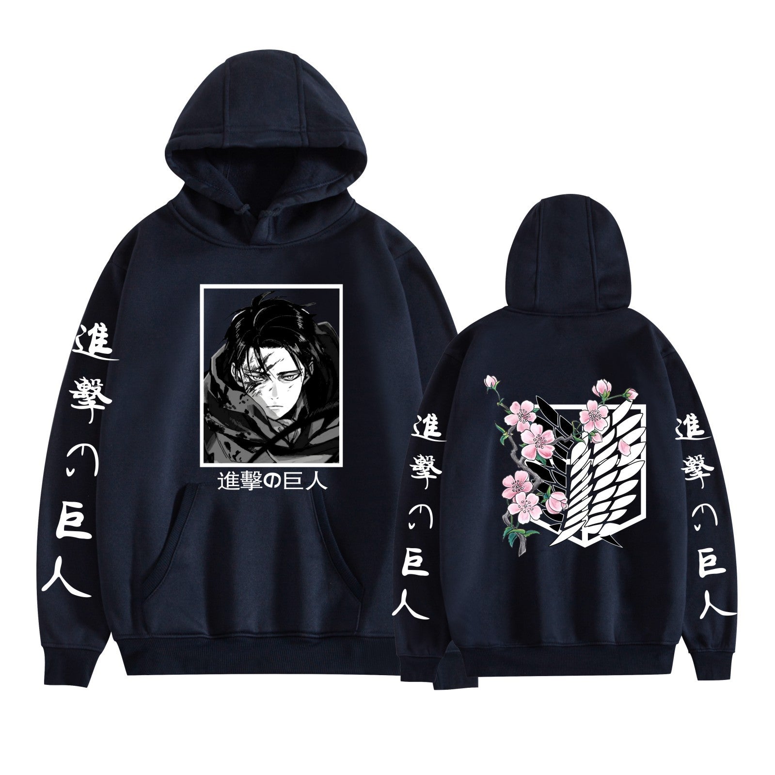 Casual Anime Pattern Print Pocket Drawstring Hoodie