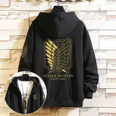 Trendy Anime Logo Hooded Zipper Cotton Coat