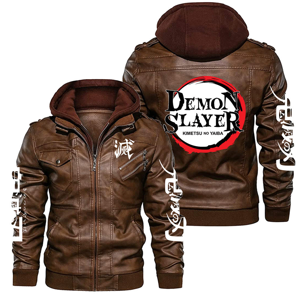 Casual Men's Anime Punk Style Leather Hooded Jacket