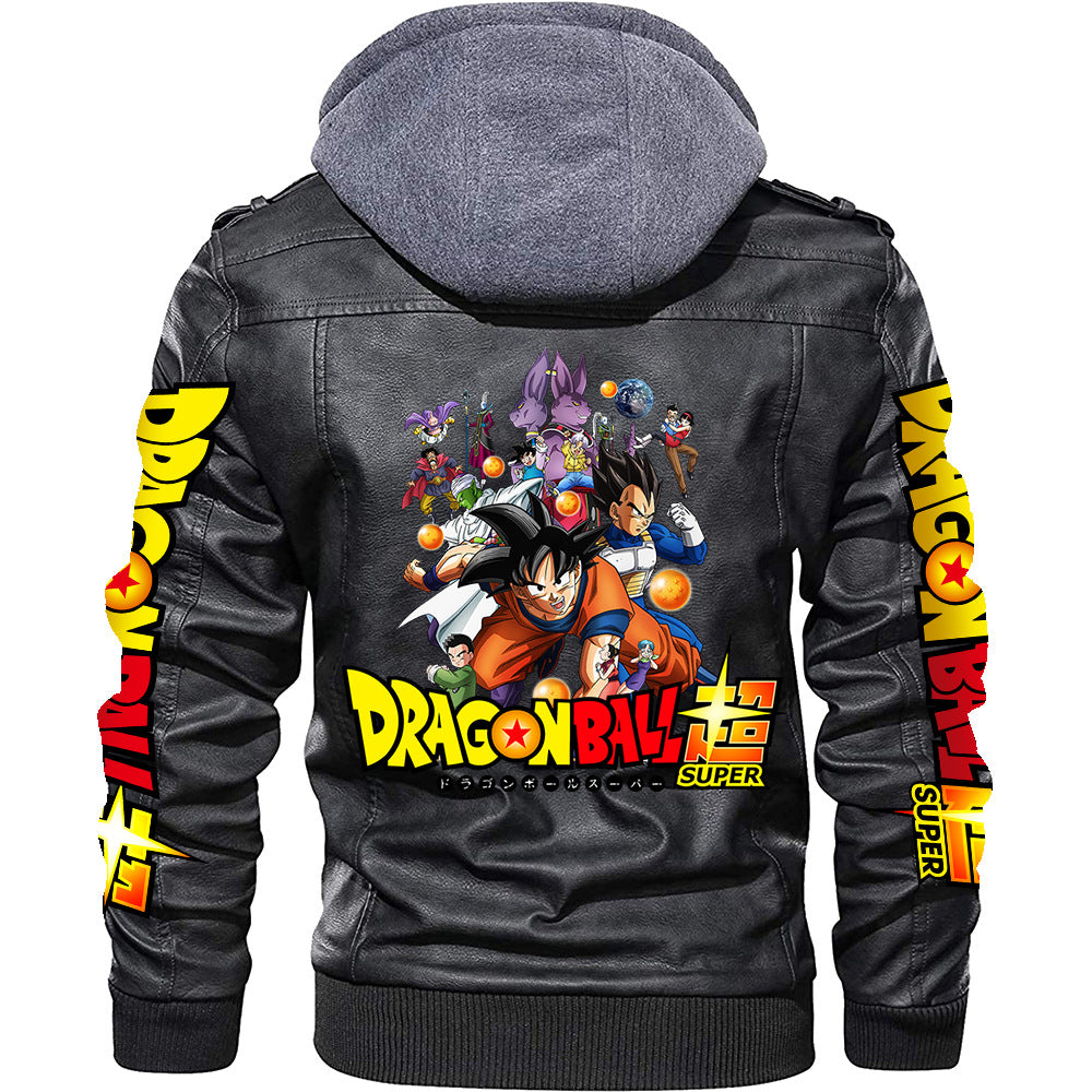 Men's Goku Print Hooded Pu Leather Jacket