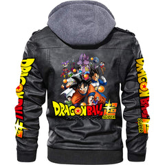 Men's Goku Print Hooded Pu Leather Jacket