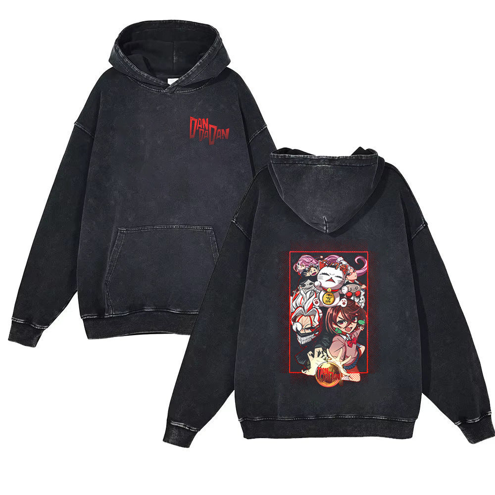 Vintage Anime Print Washed Loose Hoodie
