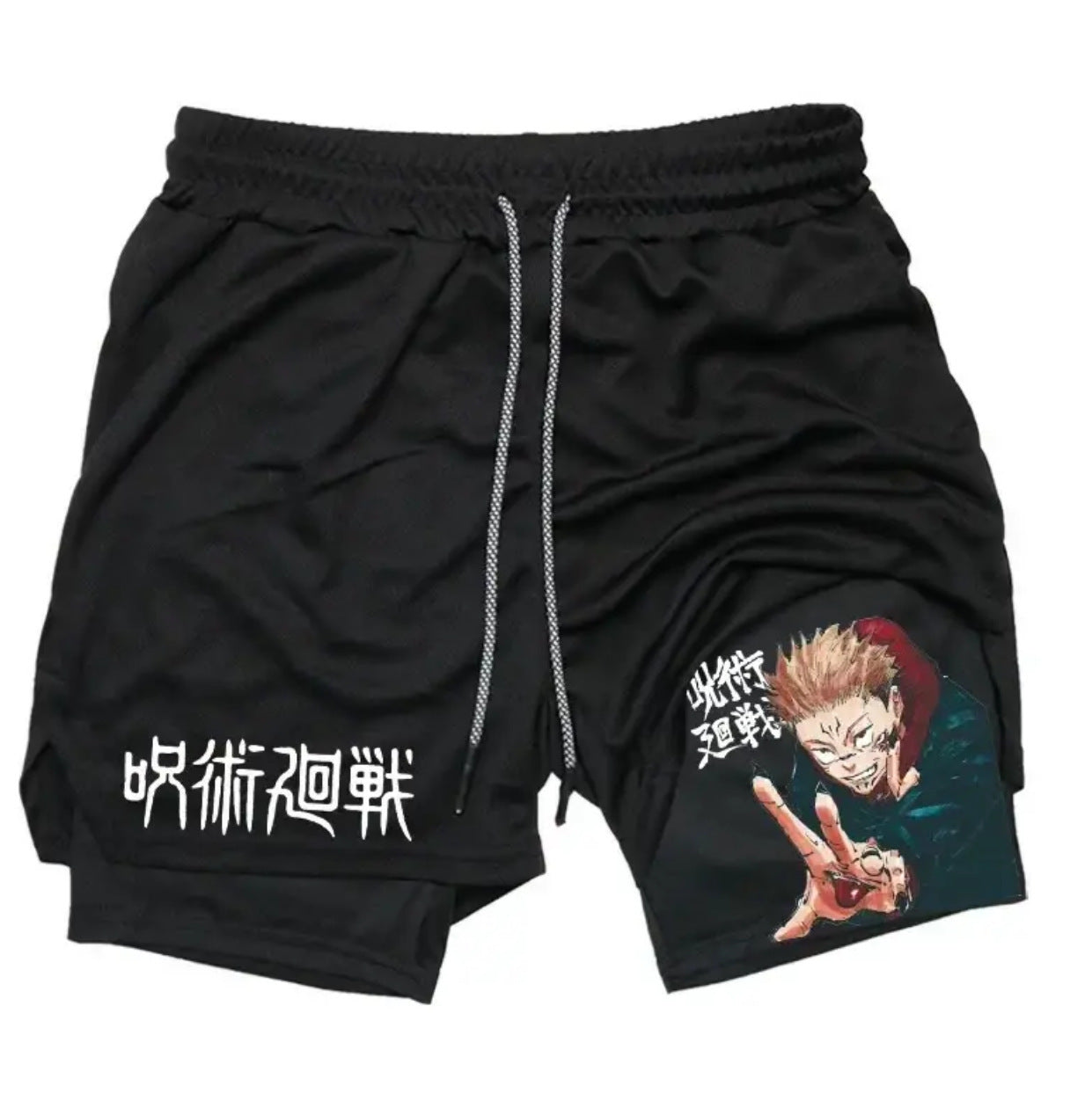 Men's Summer Anime Printed Double-layer Fitness Shorts