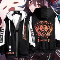 Unisex Casual Hutao Game Hooded Zip Up Coat