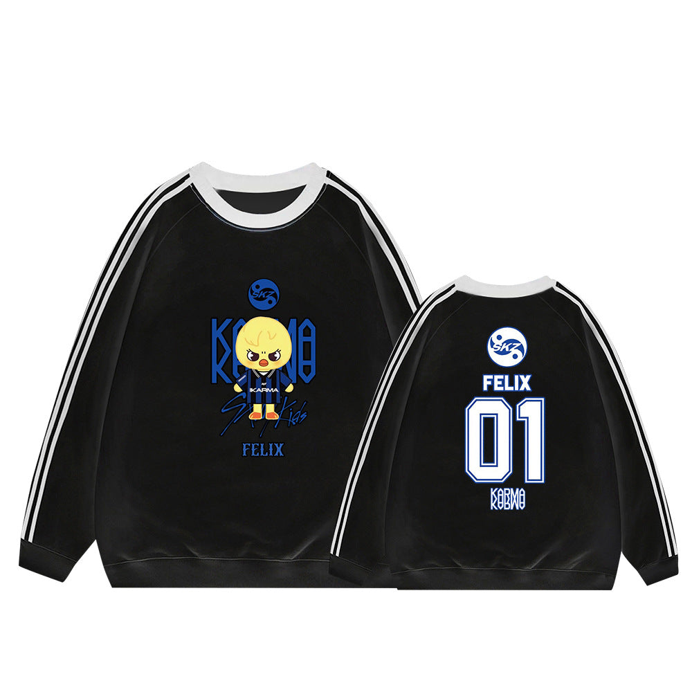 Karma Cartoon Doll Stripe Crew Neck Sweatshirt