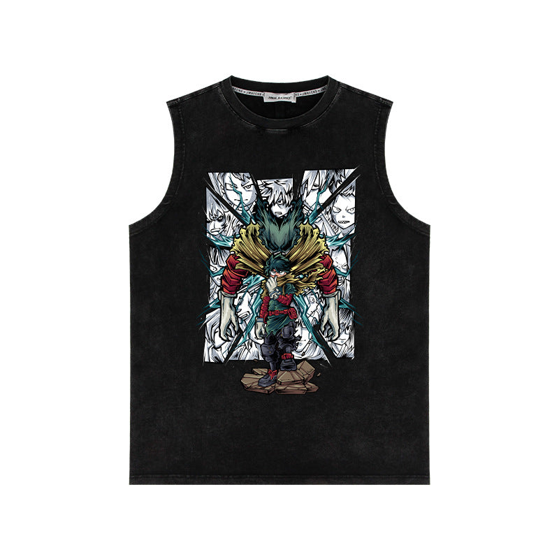 Retro Washed Anime Men's Loose Sleeveless Vest