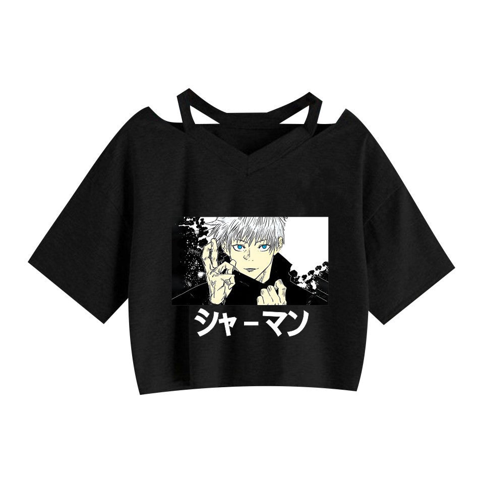 Girls Anime Printed Short Sleeve Crop T-Shirt