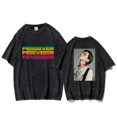 KPOP Print Washed Crew Neck T-shirt