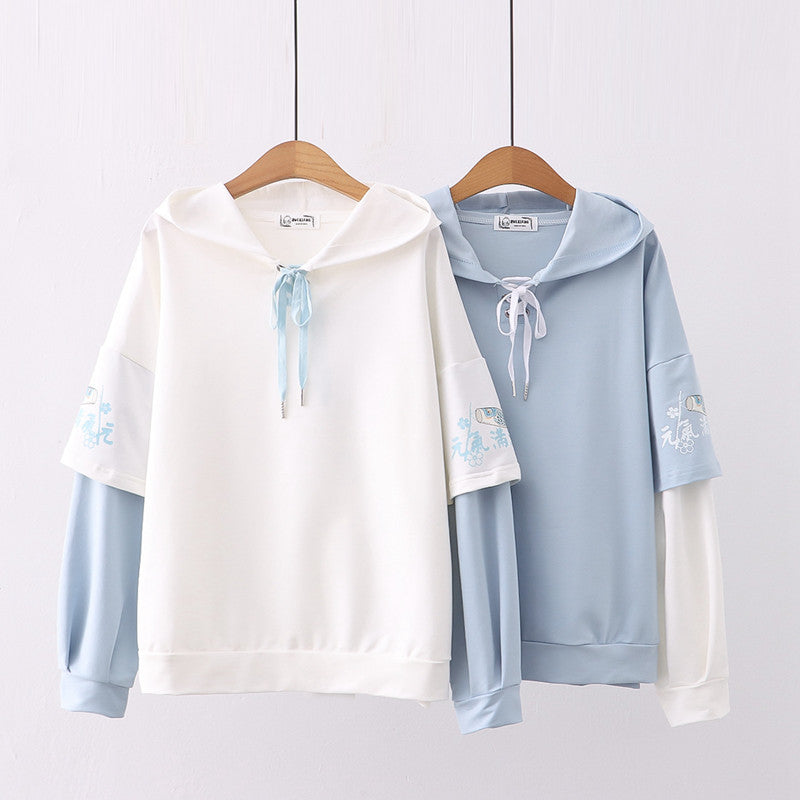 Japanese Style Letter Color Block Women's Hoodie