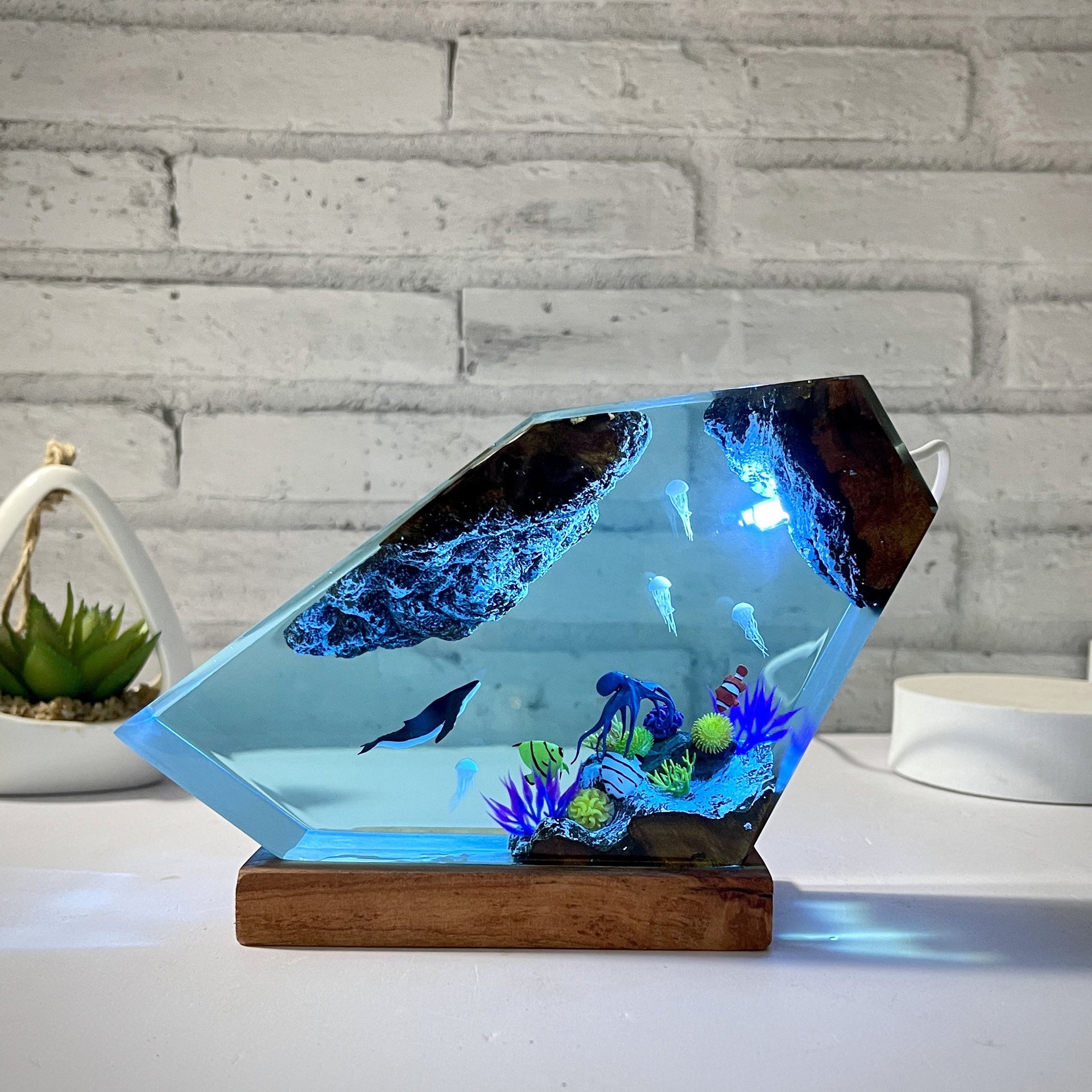 Humpback Whale and Jellyfish Resin Night Light