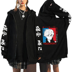 Trendy Anime Logo Printed Black Zipper Hoodie