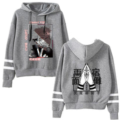 Casual Anime Pattern Print Striped Hoodie