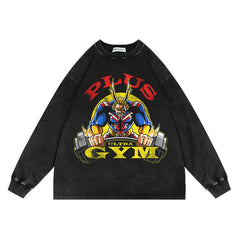 Trendy Anime Washed Long-sleeved Crew Neck Sweatshirt