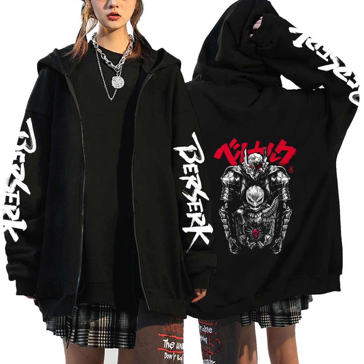 Unisex Anime Logo Printed Zip Up Hoodie