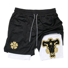 Men's Anime Double Layer Fitness Sports Shorts