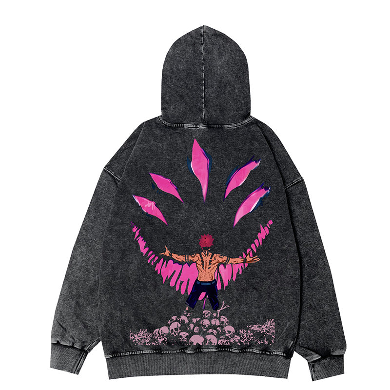 Retro Luffy Anime Zipper Washed Hooded Jacket