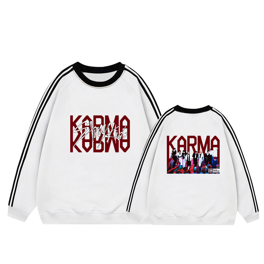 KARMA Album College Stripe Crew Neck Sweatshirt