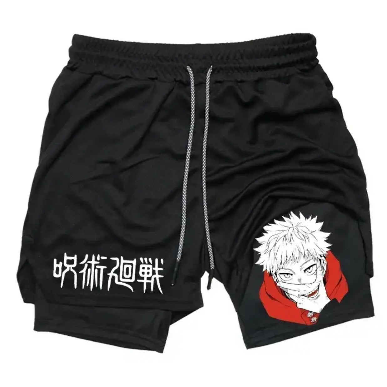 Men's Summer Anime Printed Double-layer Fitness Shorts