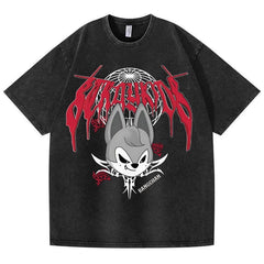 Unisex Kpop Cartoon Graphic Washed T-shirt