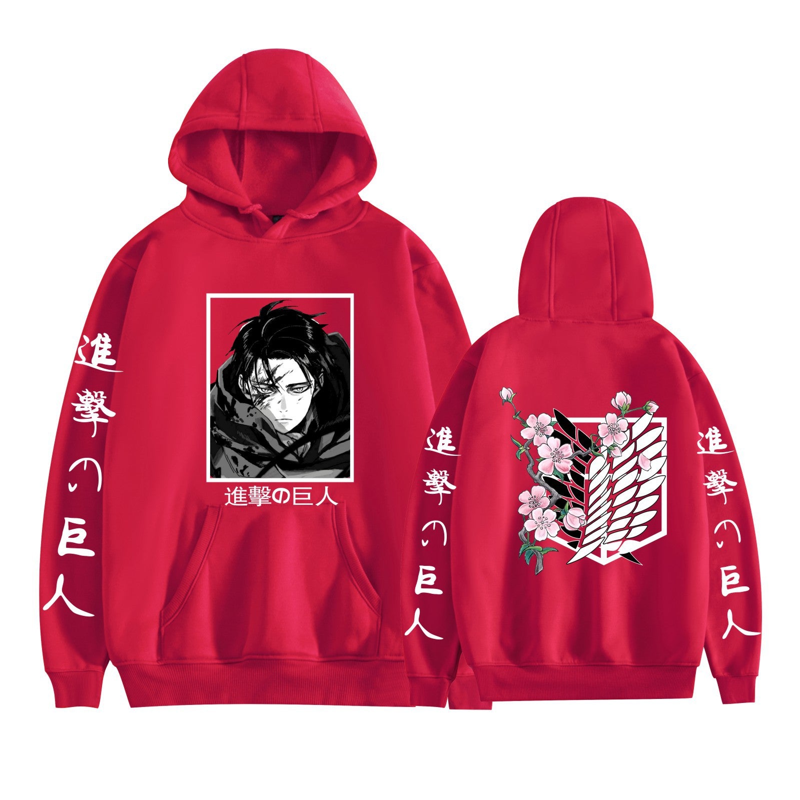 Casual Anime Pattern Print Pocket Drawstring Hoodie