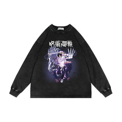 Retro Washed Anime Crew Neck Sweatshirt