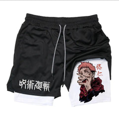 Casual Anime Printed Double-layer Fitness Shorts