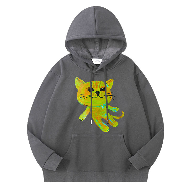 HAERIN Cat Pattern Cotton Sports Pullover Hoodie