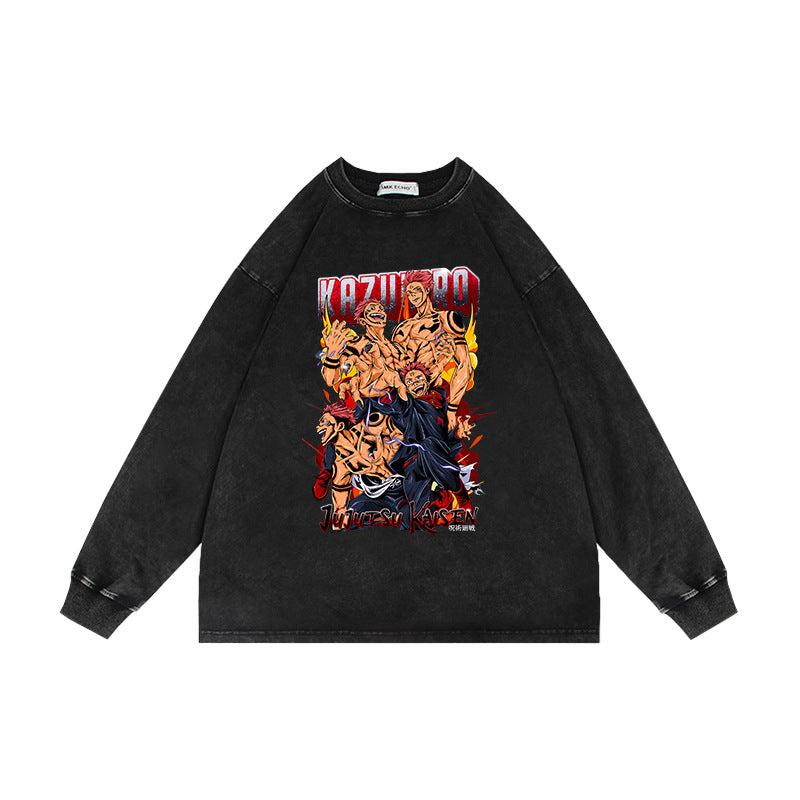 Retro Washed Anime Crew Neck Sweatshirt