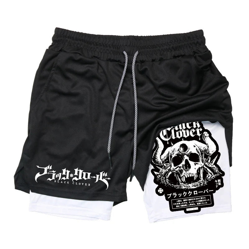 Men's Anime Double Layer Fitness Sports Shorts