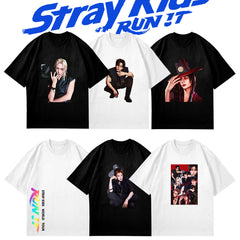 SKZ RUN IT Poster Round Neck Short-sleeved T-shirt