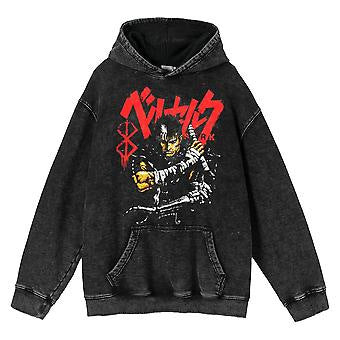 Retro Anime Washed Black Loose Hoodie