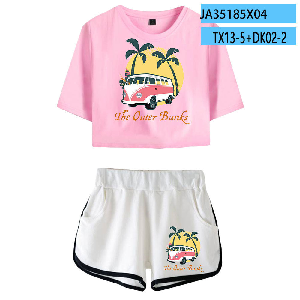 Women's Short-sleeved Crop T-shirt Shorts