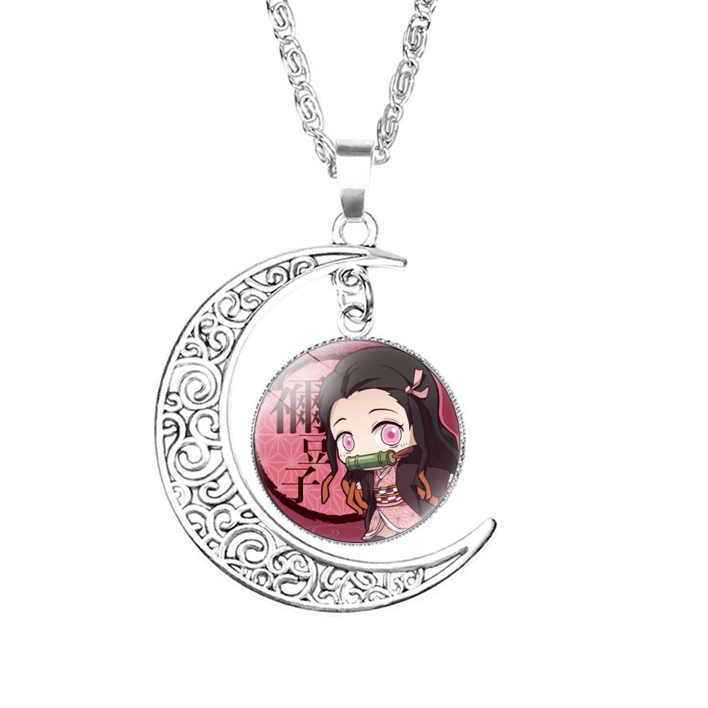 Chic Anime Moon Gem Pendant Necklace