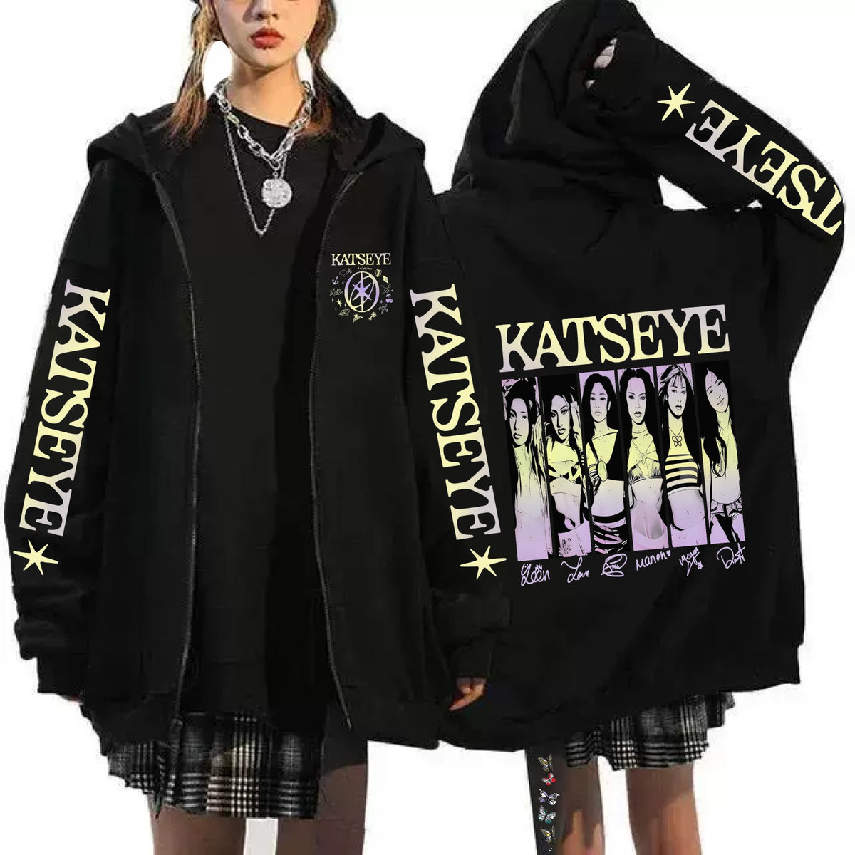 KATSEYE Logo Printed Zip Up Hoodie Top