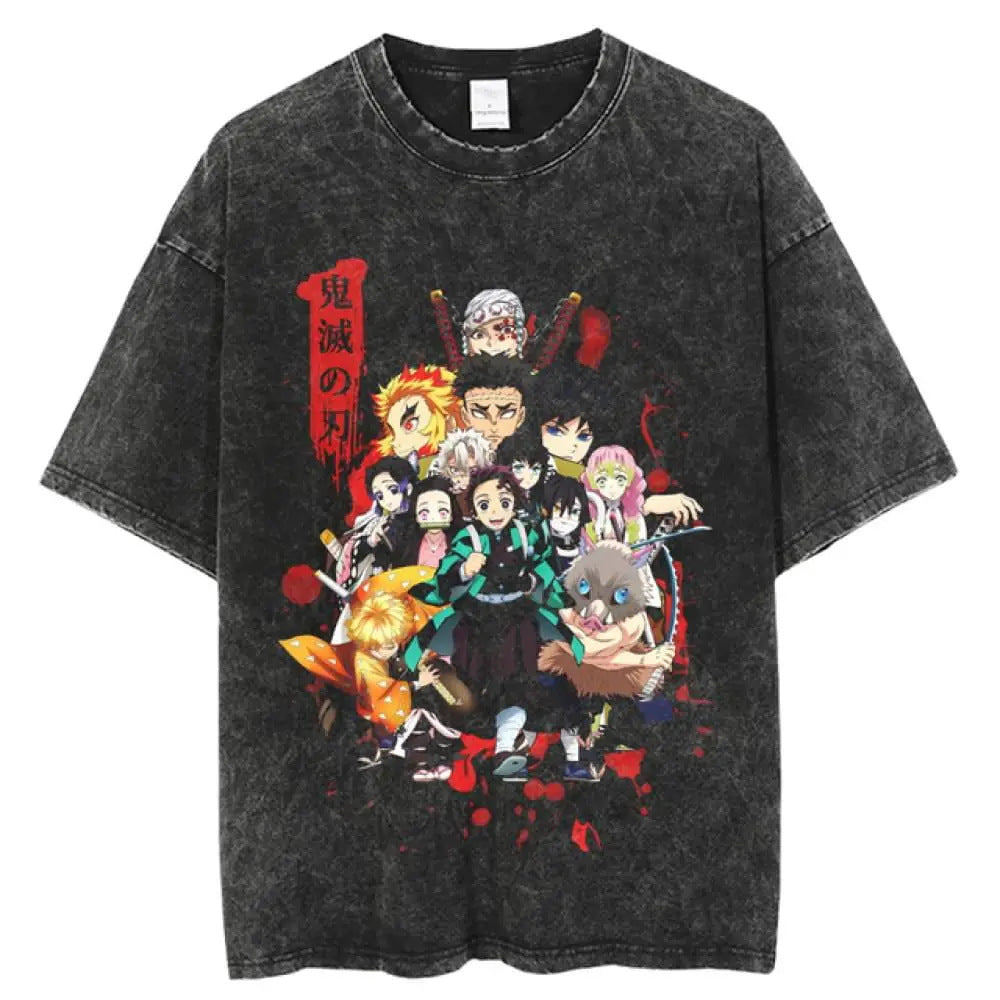 Retro Unisex Washed Anime Loose T-shirt